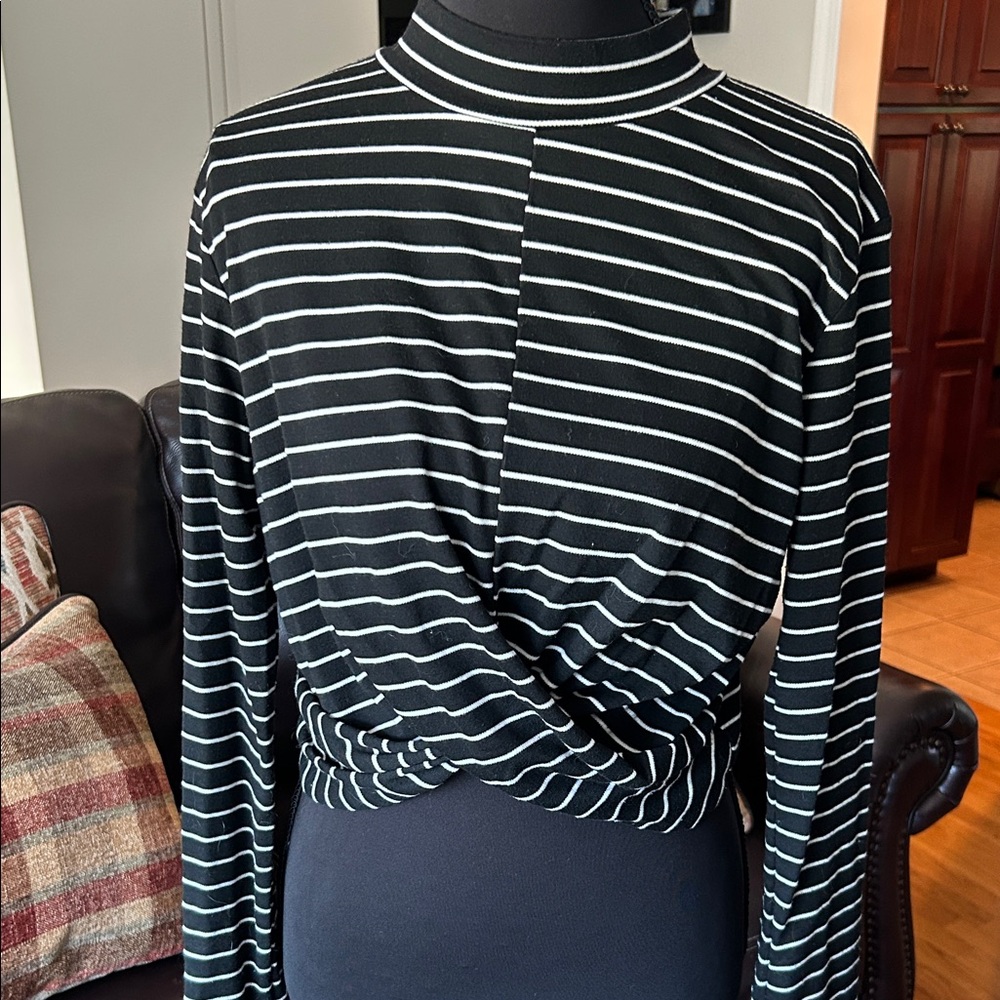 Topshop Monochrome Striped Twist Blouse